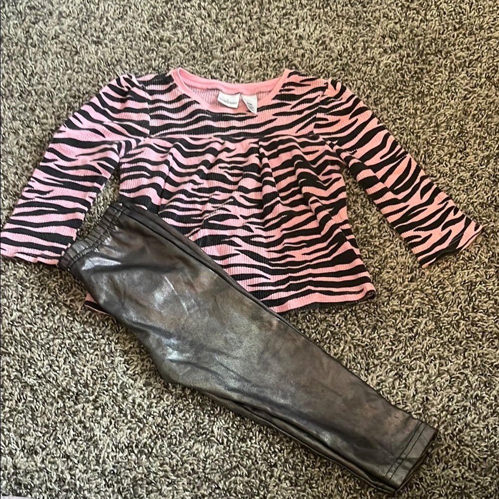 Jumping Beans Pink Zebra Long Sleeve & Silver Leggings